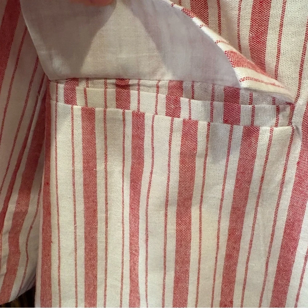 DO+BE $68 L Red & White Striped Double Breasted Linen Blend Blazer EUC